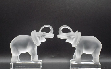 Wonderful pair of signed Lalique art glass elephants