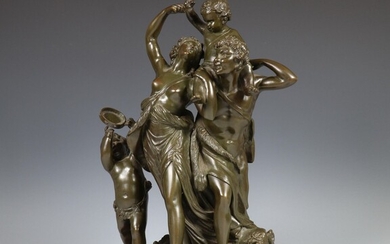model Clodion , groen gepatineerd bronzen sculptuur, 19e eeuw;