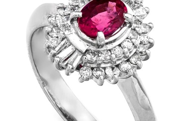 0.90 tcw Ruby Ring Platinum - Ring - 0.60 ct Ruby - 0.30 ct Diamonds - No Reserve Price