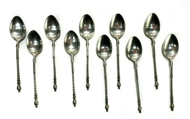 10 Christofle French Silverplate Demitasse Spoons. Twisted Stems