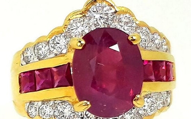 10.00 g 18K Yellow Gold Ruby Diamond Ring
