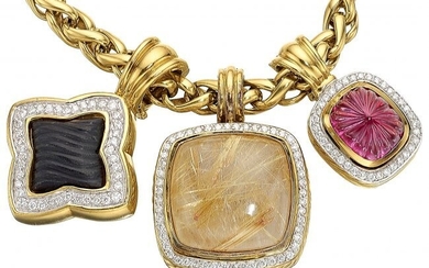 10033: David Yurman Diamond, Multi-Stone, Gold Pendant