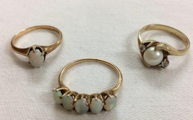 14kt Gold and Opal Ring and Two Low-karat Gold Rings