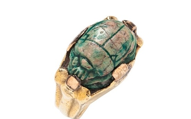 18kt Gold and Faience Scarab Ring