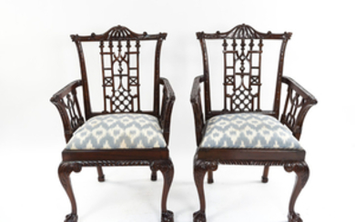 CHINESE CHIPPENDALE STYLE CARVED MAHOGANY CHAIRS