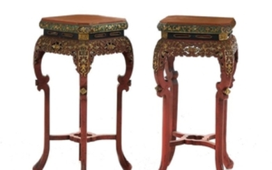Pair Chinese Export red-lacquer pedestals (2pcs)