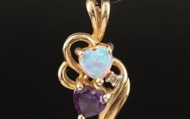 10K Opal, Amethyst and Diamond Double Heart Pendant