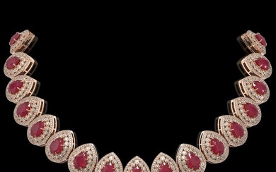 121.42 ctw Certified Ruby & Diamond Victorian Necklace 14K Rose Gold