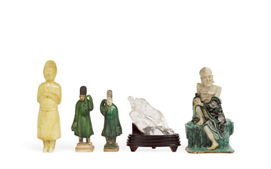 A group of Five Chinese glazed pottery and Rock Crystal Figures