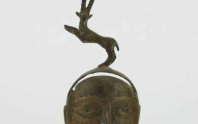 Indian Bronze Head with Antelope