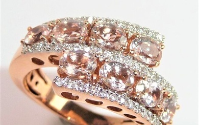14 kt. Pink gold - Ring - 2.00 ct Morganite - + 0.30 cents. Diamonds - small size 50