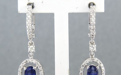 14 kt. White gold - Earrings - 0.65 ct Diamond - Sapphire