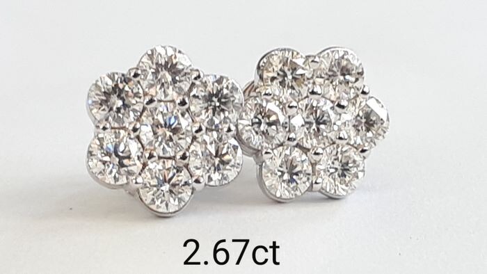 14 kt. White gold - Earrings - 2.67 ct Diamond