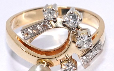 14 kt. Yellow gold - Ring - 0.50 ct Diamond - pearl