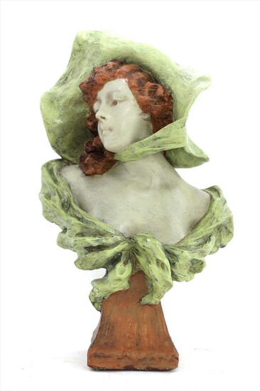 An Art Nouveau painted bust of a lady
