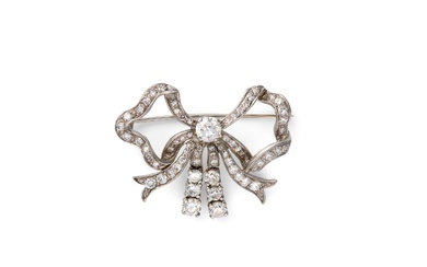 14K Gold and Diamond Bow Brooch