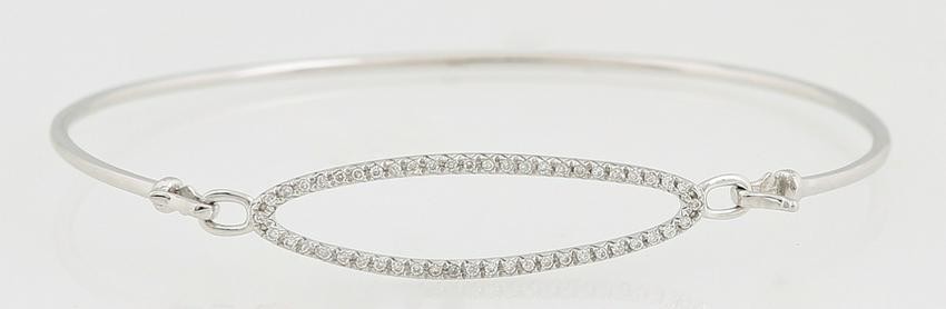 14K White Gold Diamond Bangle Bracelet, the curved wire
