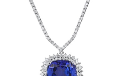 14K White Gold Setting with 33.75ct Tanzanite and 5.06ct Diamond Necklace