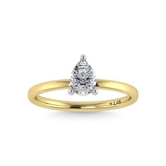 14K Yellow Gold Lab Grown Diamond 1 1/2 Ct.Tw. Plain Shank Pear Shape Hidden Halo Engagement Ring