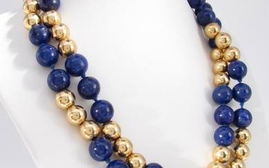 14K Yellow Gold Lapis & Gold Ball 30" Necklace