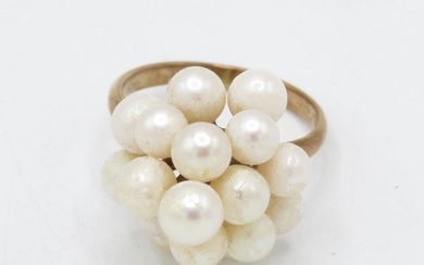 14ct gold cultured pearl cluster ring (4.3g) Size L
