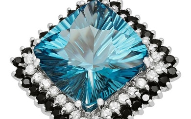 14k White Gold 17.58ct Blue Topaz 1.75ct Blue Sapphire 0.78ct Diamond Ring