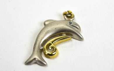 14kt Yellow & White Gold Dolphin Charm w Diamond