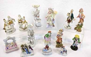 15pc Figural European Porcelain and Ceramics. Dresden f