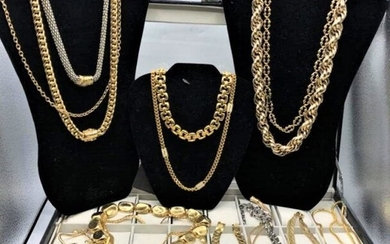 [16] Sixteen Assorted Costume Gold Tone BLING Necklaces