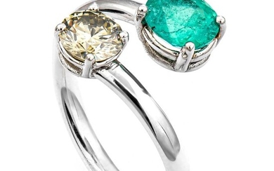 1.68 tcw VS1 Diamond Ring - 14 kt. White gold - Ring - 0.65 ct Diamond - 1.03 ct Colombian Emerald - No Reserve Price