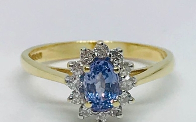 18 kt. Gold - Sapphire and Diamond ring - 0.40 ct Sapphire - Diamonds