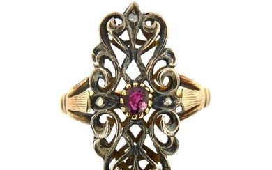 18 kt. Silver, Yellow gold - Ring - 0.20 ct Ruby - Diamonds