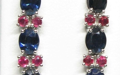 18 kt. White gold - Earrings - 2.70 ct Sapphire - Ruby