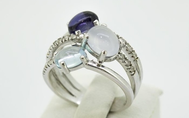 18 kt. White gold - Ring - 0.18 ct Diamond - quartz