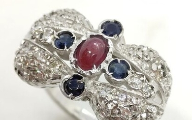 18 kt. White gold - Ring - 0.60 ct Ruby - Diamonds, Sapphires