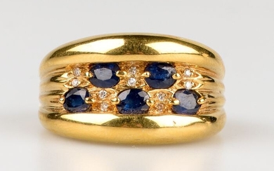 18 kt. Yellow gold - Ring - 0.23 ct Sapphire - Diamond
