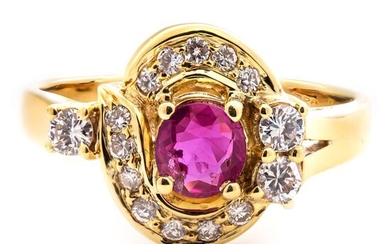 18 kt. Yellow gold - Ring - 0.43 ct Ruby - 0.24 ct Diamonds - No Reserve Price