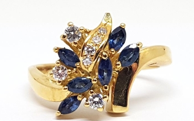 18 kt. Yellow gold - Ring - 0.79 ct Diamond - Sapphires