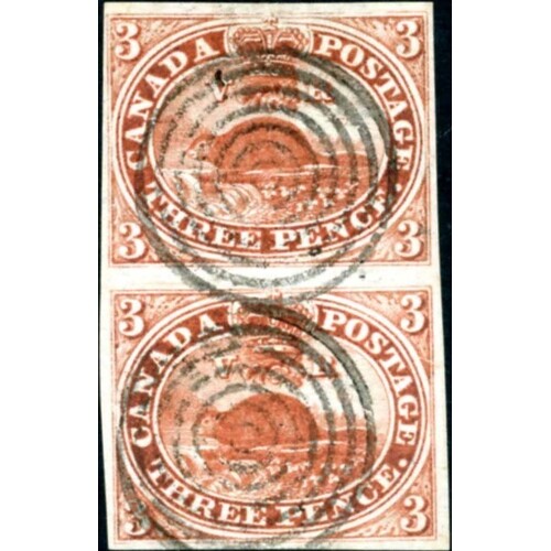 1852-57 3d BEAVER VERTICAL PAIR used with concentric rings c...