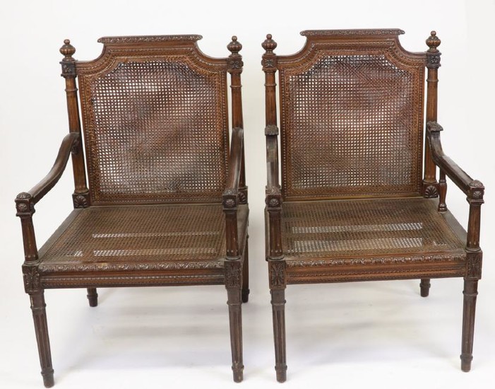 Antique French Carved His and Her Armchairs