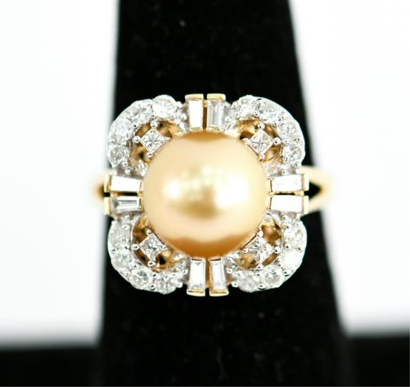 18K GOLD SOUTH SEA PEARL AND DIAMOND RING