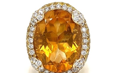 18K Yellow Gold Citrine Yellow Sapphire & Diamond Ring