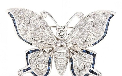 18KT White Gold, Sapphire, and Diamond Butterfly Brooch