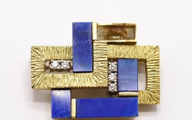 18KY Gold Lapis and Diamond Brooch Pin