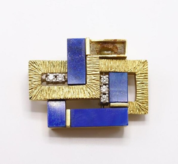 18KY Gold Lapis and Diamond Brooch Pin