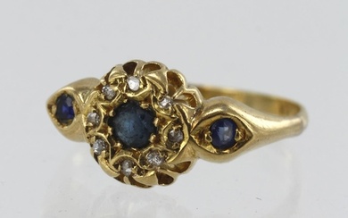 18ct yellow gold antique diamond and sapphire cluster ring, ...