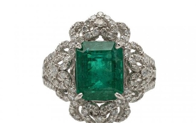 18kt White Gold, Emerald and Diamond Ring
