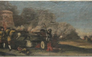 18th c Continental Battle Scene Oil on Canvas