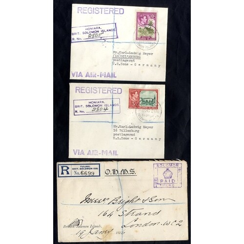 1926 Reg OHMS cover to London cancelled by 'Tulagi crown/PAI...