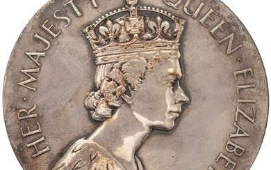 1953 Queen Elizabeth II 76 millimetre large silver medallion...